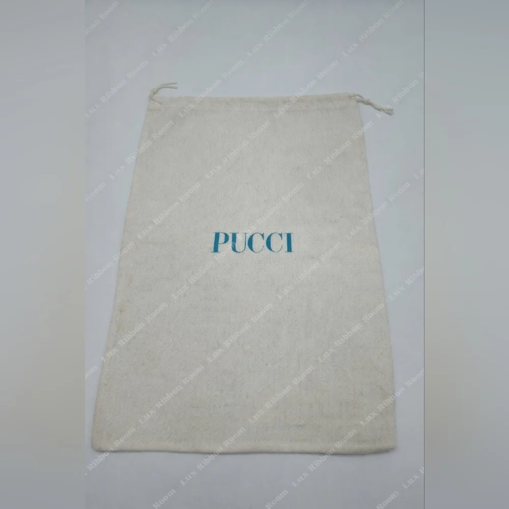 PUCCI Cotton Dust Bag Ivory with Teal Logo Drawstring Pouch EUC